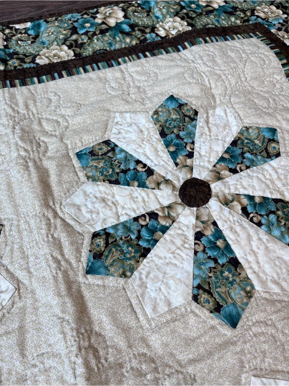 Handmade Quilt Blue Brown Floral